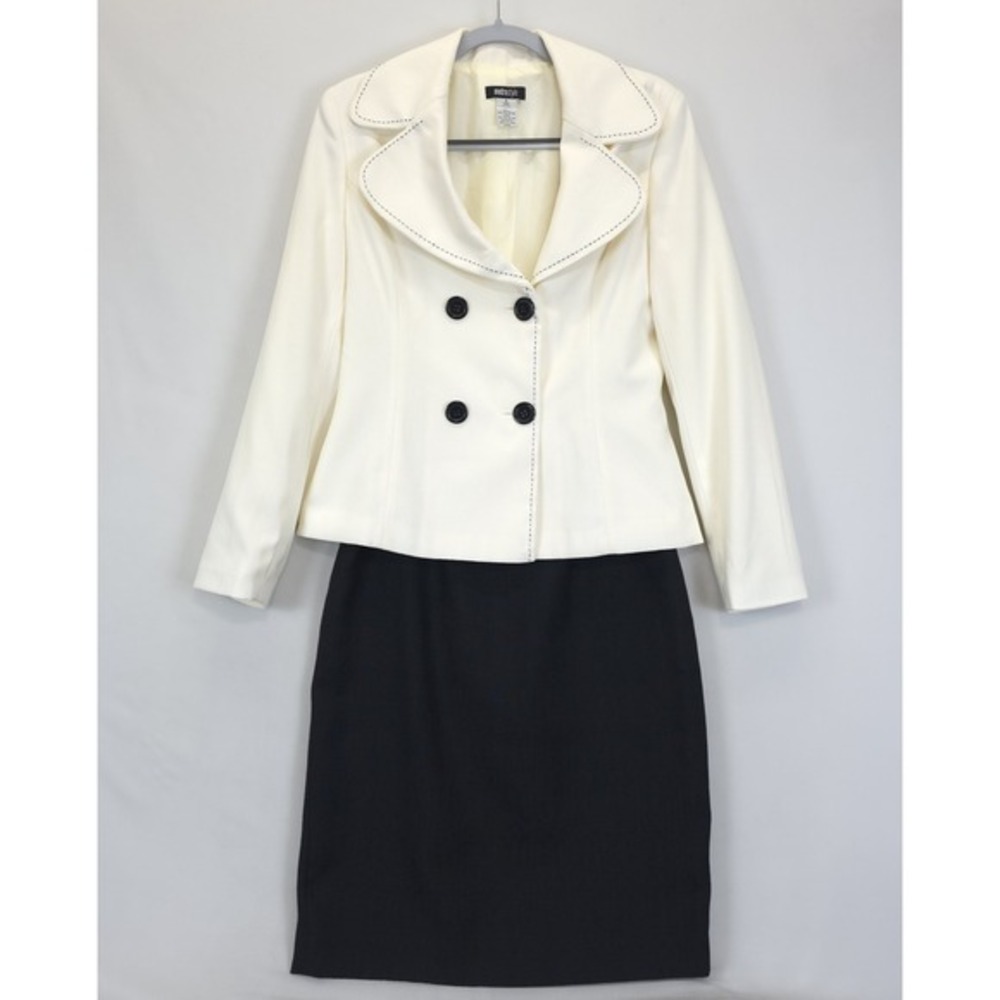 Metrostyle 2PC Skirt Suit Women 8 Ivory Blazer Black Pencil Skirt‎ Career Church